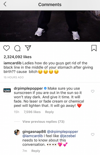 Illustration for article titled Cardi B Asks for Advice, Thank God for Dr. Pimple Popper
